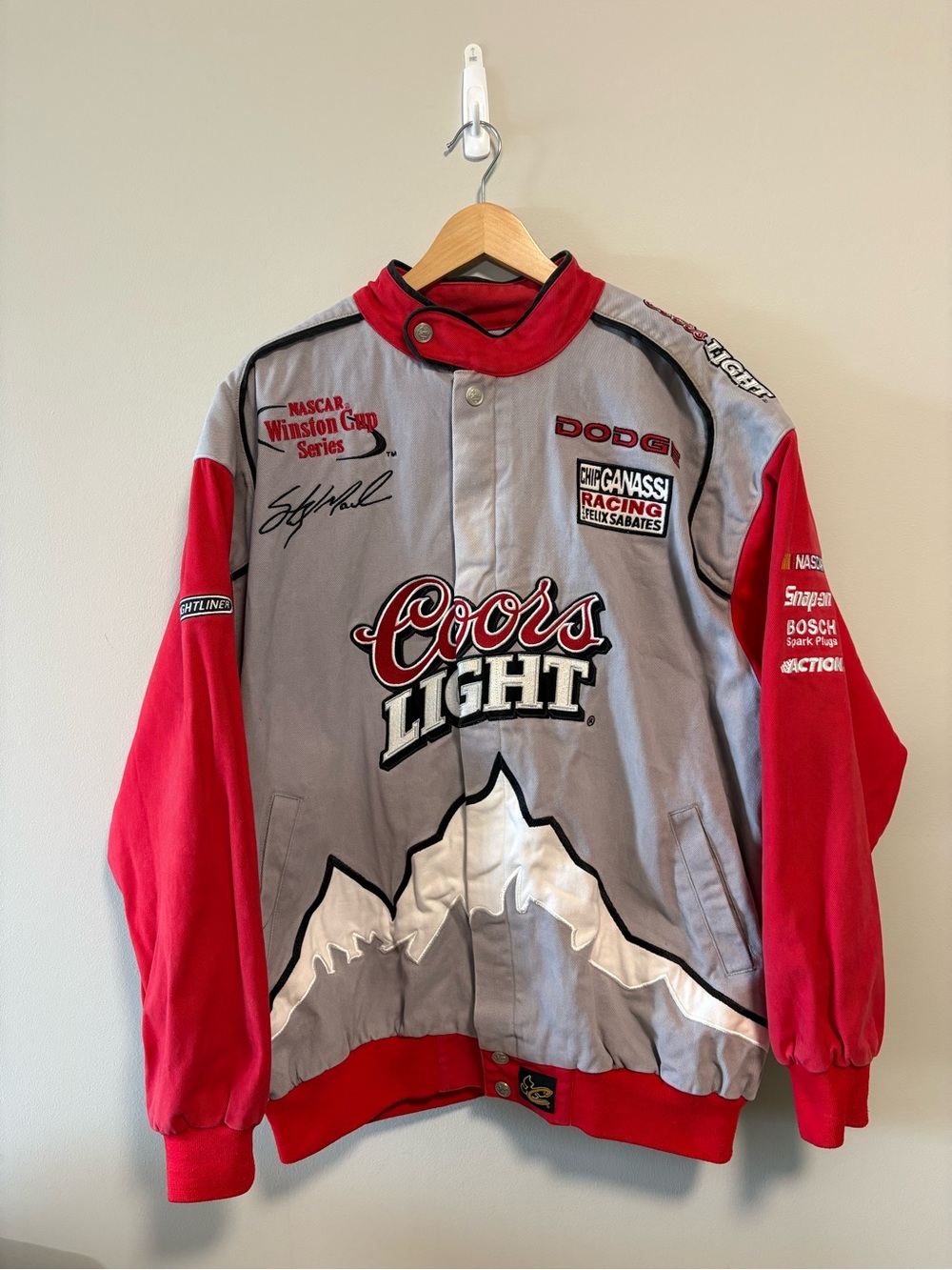 Chase Authentics Sterling Marlin Coors Light NASCAR Racing Jacket XL Red Gray